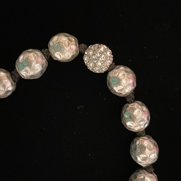 Sliver beaded bracket. hammered beads with crystal stone bead. - Picture 3 of 6